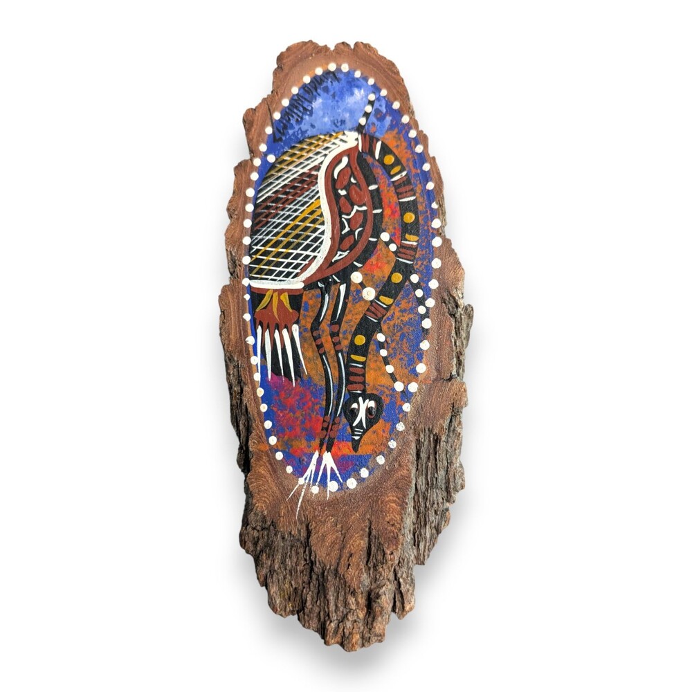 Australian Aboriginal Folk Art Bird Painting Wood IronBark Signed Linda Williams